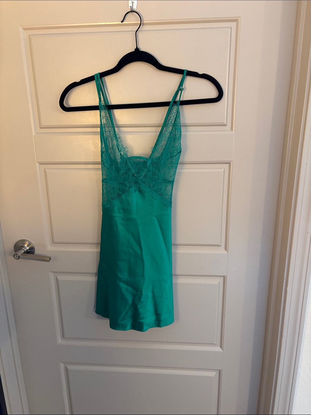 Victoria's Secret Teal Lace-Top Satin Chemise